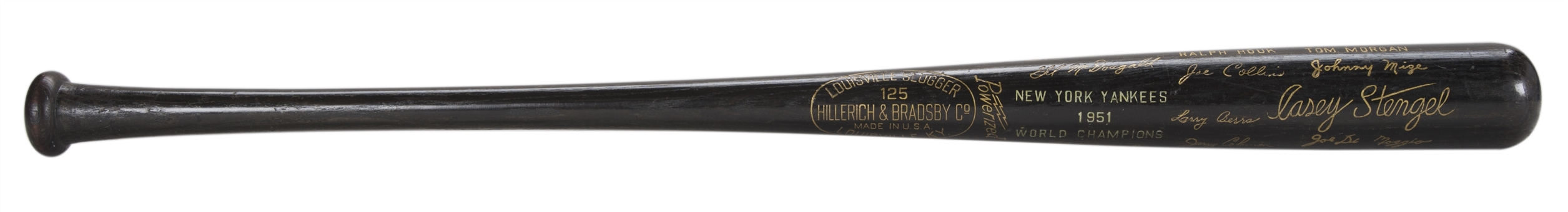 1951 World Champions New York Yankees Hillerich & Bradsby Black Bat With Facsimile Signatures
